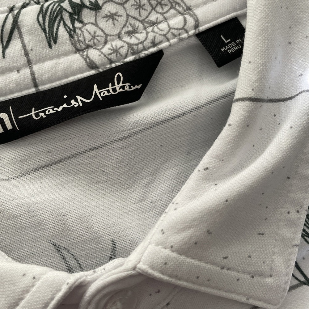 Travis Mathew Polo Shirt Mens Size‎ Large White Striped Pineapple Golf S Sleeve - Picture 5 of 7